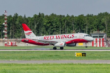 aeroporto, asciutto, JET, atterraggio, Ali rosse, super, La compagnia aerea, l'aereo