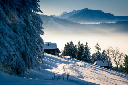 montagnes, neige, hiver