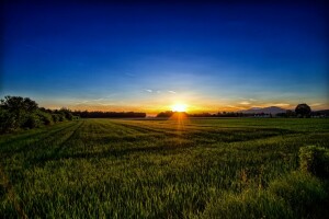 L'Autriche, Carinthie, champ, le coucher du soleil