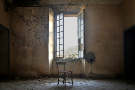 silla, habitación, ventana