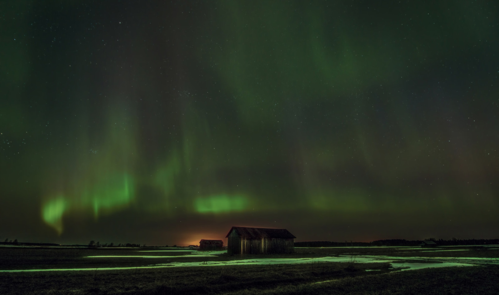 casă, noapte, Finlanda, stele, Auroră boreală