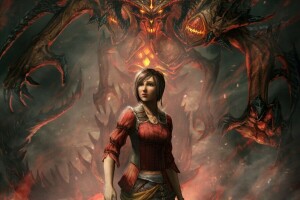 arte, Diablo 3, ragazza, mostro