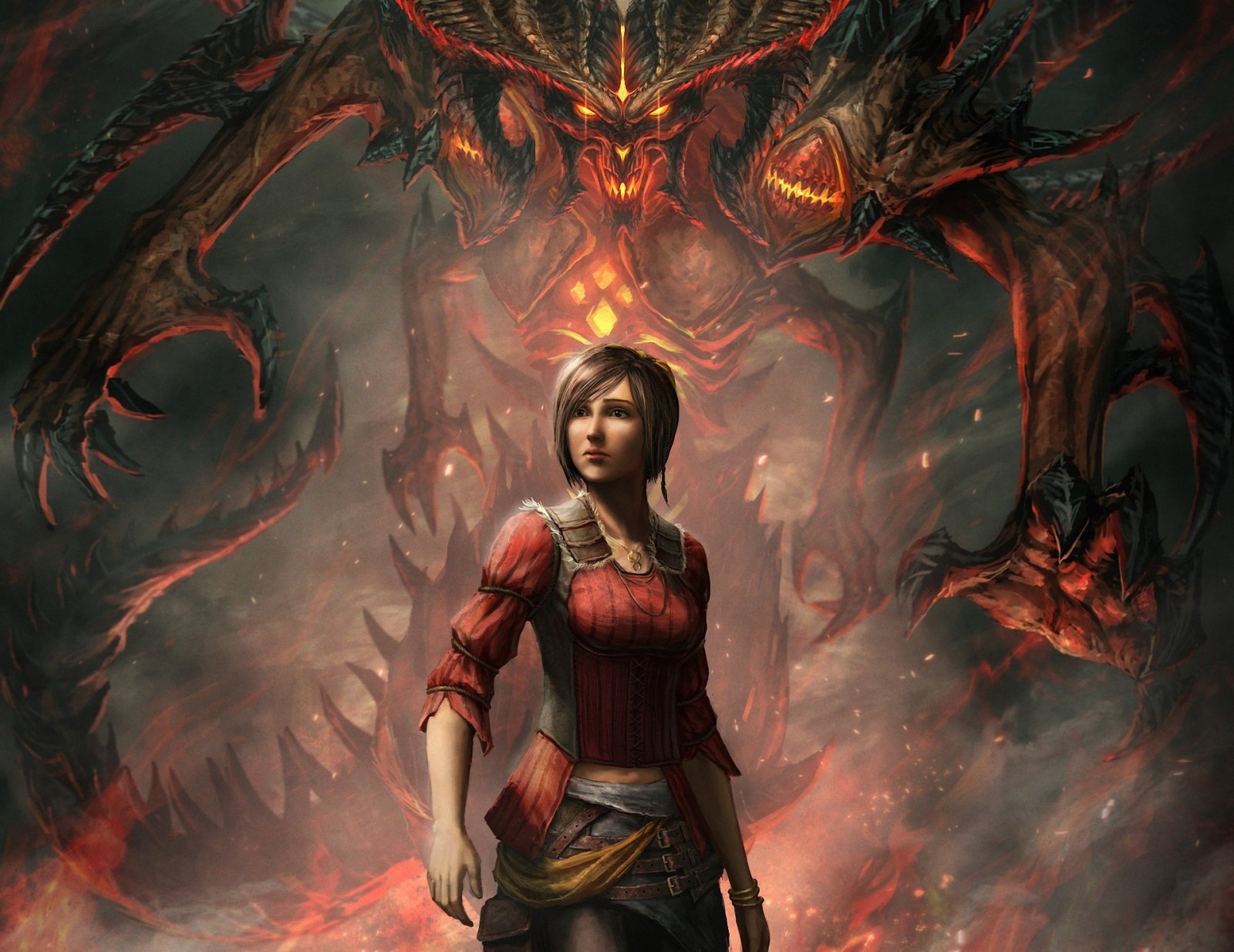 fille, art, monstre, Diablo 3