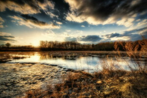 Landschaft, Fluss, Sonnenuntergang