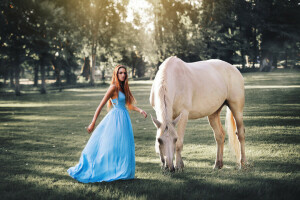 background, girl, horse