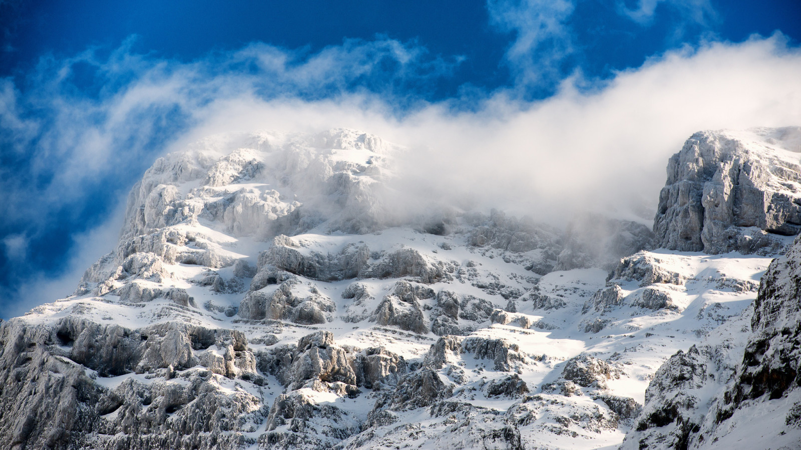 nieve, el cielo, nubes, montañas