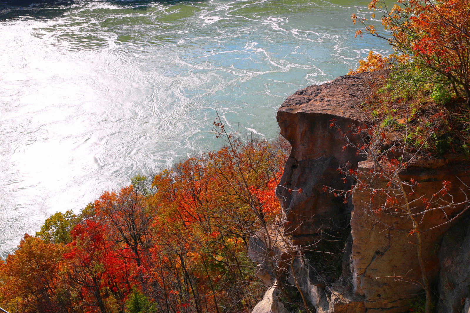 høst, elv, trær, Canada, stein, Niagara