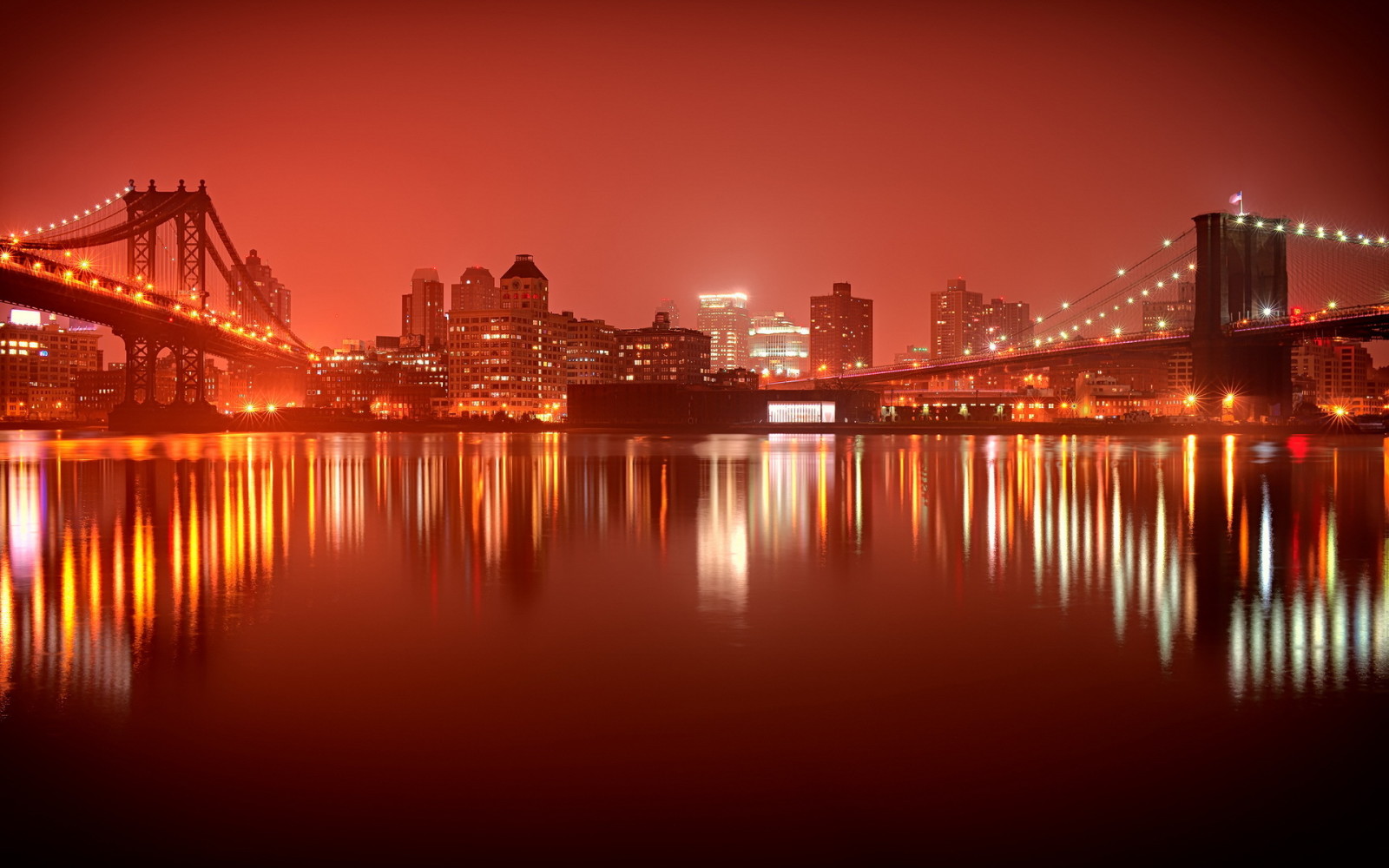 la ville, nuit, New York, Brooklyn, Deux ponts