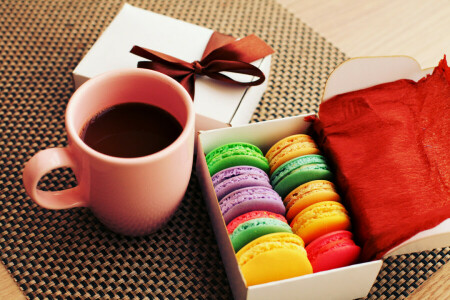 amande, café, coloré, biscuits, tasse, dessert, macaron, sucré