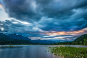 British columbia, Canada, clouds, Columbia River, mountains, panorama, river, the Columbia river