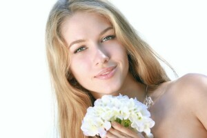 blond, Erica B, blomster, pige, model, smil, skønheden