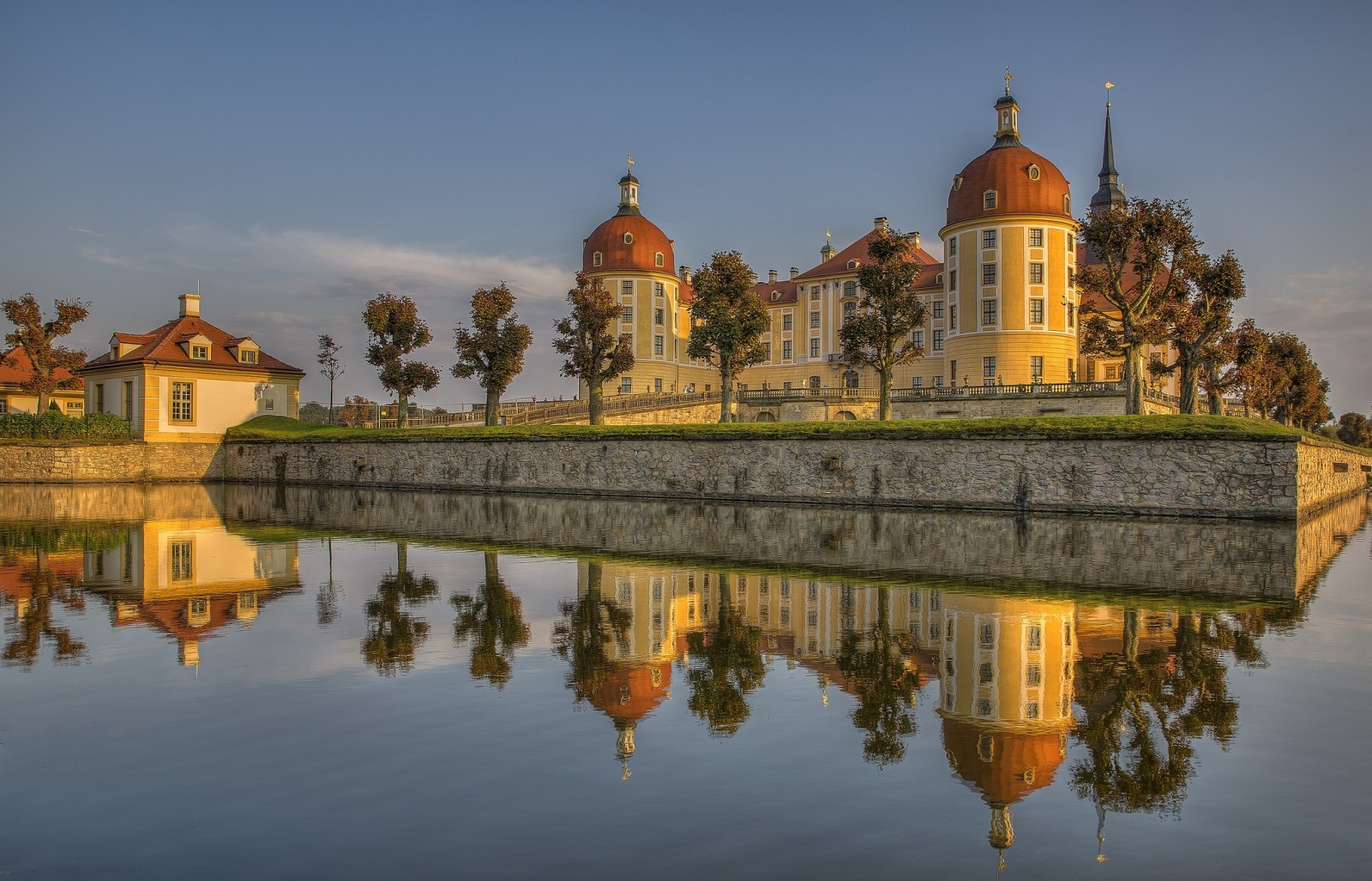 reflectie, water, Duitsland, kasteel, Saksen, Moritzburg