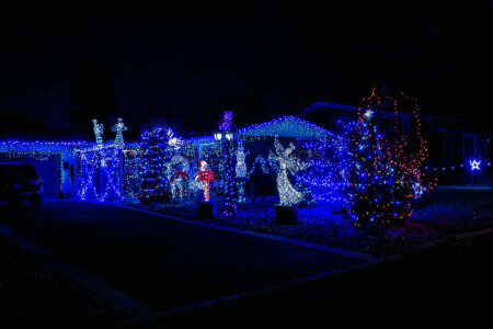 ange, Noël, lumières, Nouvel An, nuit, arbre