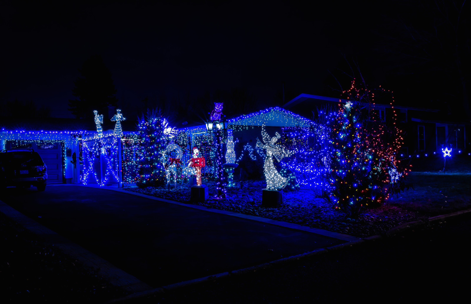 árbol, Año nuevo, Navidad, luces, noche, ángel