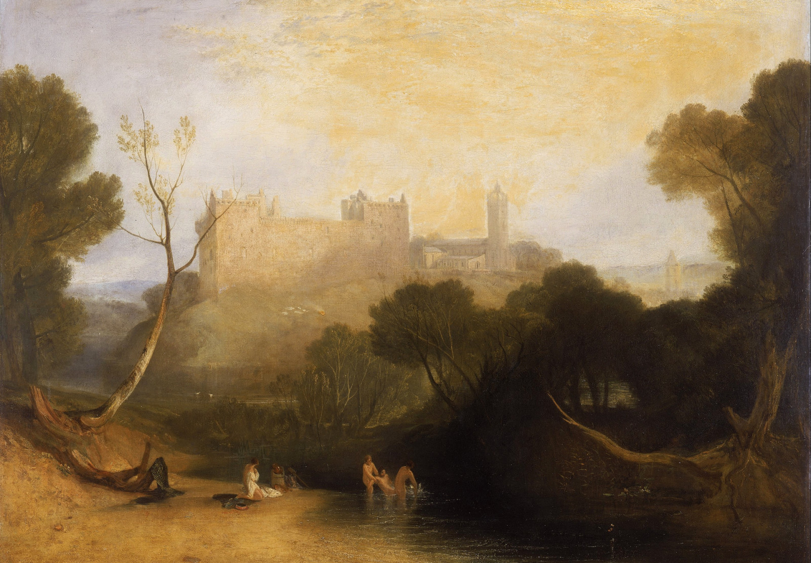 rivière, Montagne, paysage, des arbres, image, Château, Écosse, William Turner