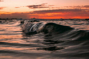 ligero, mar, la noche, agua, ola