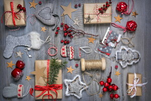 Weihnachten, Dekoration, Geschenke, Fröhlich, Neujahr, Jahrgang, Holz, Weihnachten