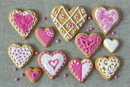 cakes, cookies, glaze, hearts, holiday, love, pink