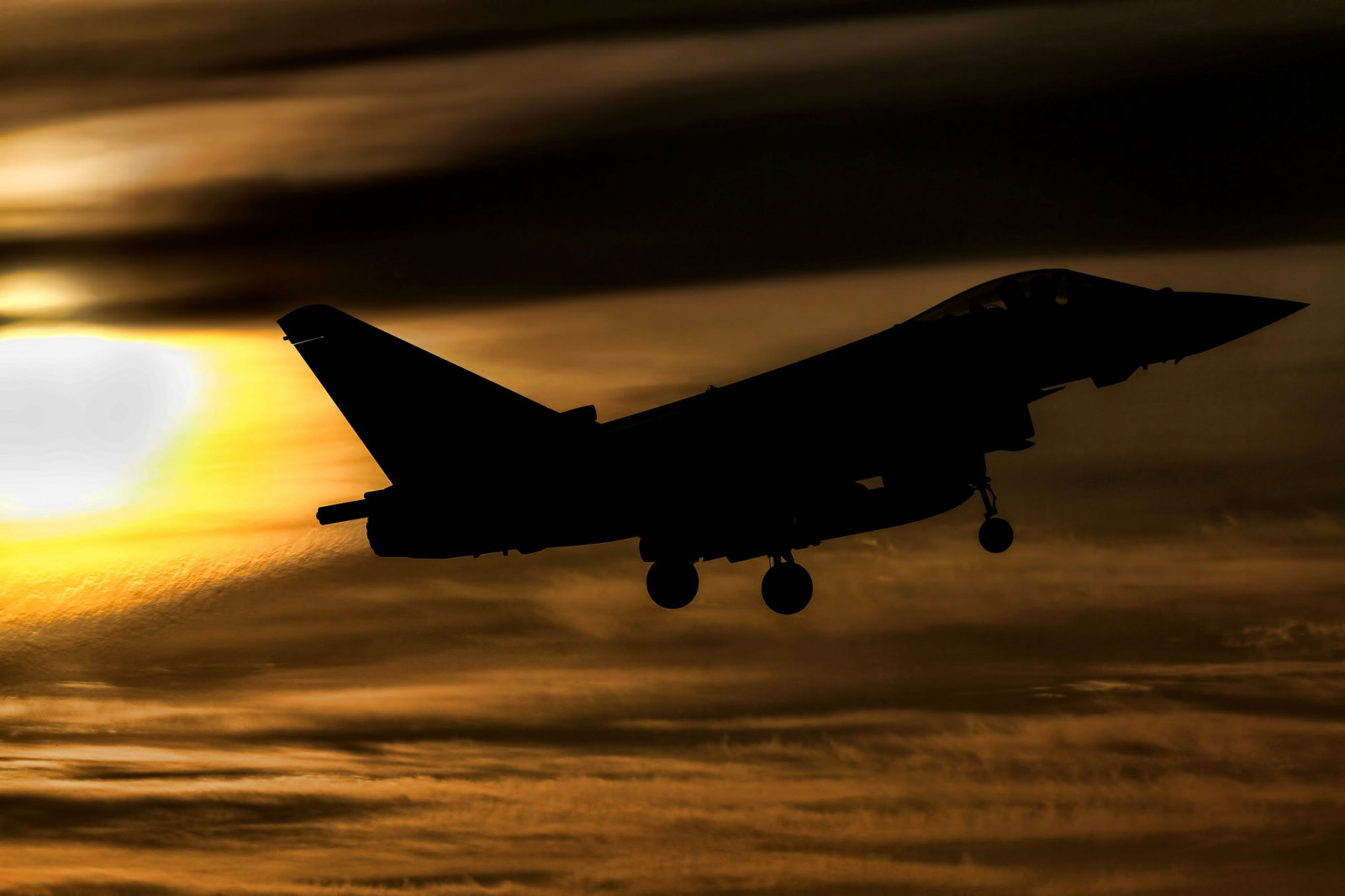 Sonnenuntergang, Flug, Kämpfer, Eurofighter Taifun, FGR4