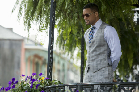 acteur, costume, fleurs, concentrer, des lunettes, terrasse, Will Smith