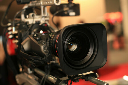 A TV camera, blur, bokeh, camcorder, colorful, Hi-tech, lens, lights