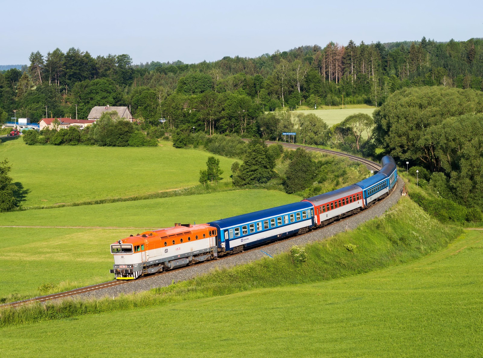 forêt, champ, chemin de fer, train, République Tchèque, voitures, Chemins de fer