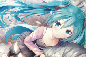 art, daidou, girl, hatsune miku, look, smile, street, vocaloid