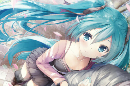 kunst, daidou, pige, Hatsune Miku, se, smil, gade, Vocaloid