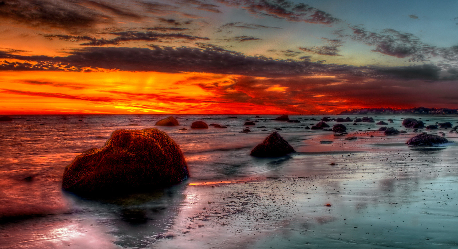 himlen, kyst, sten, hav, skyer, glød, HDR, Tidevand