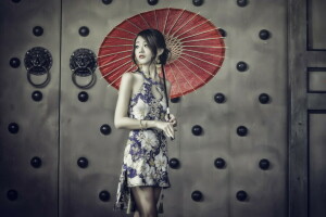 asian, girl, umbrella