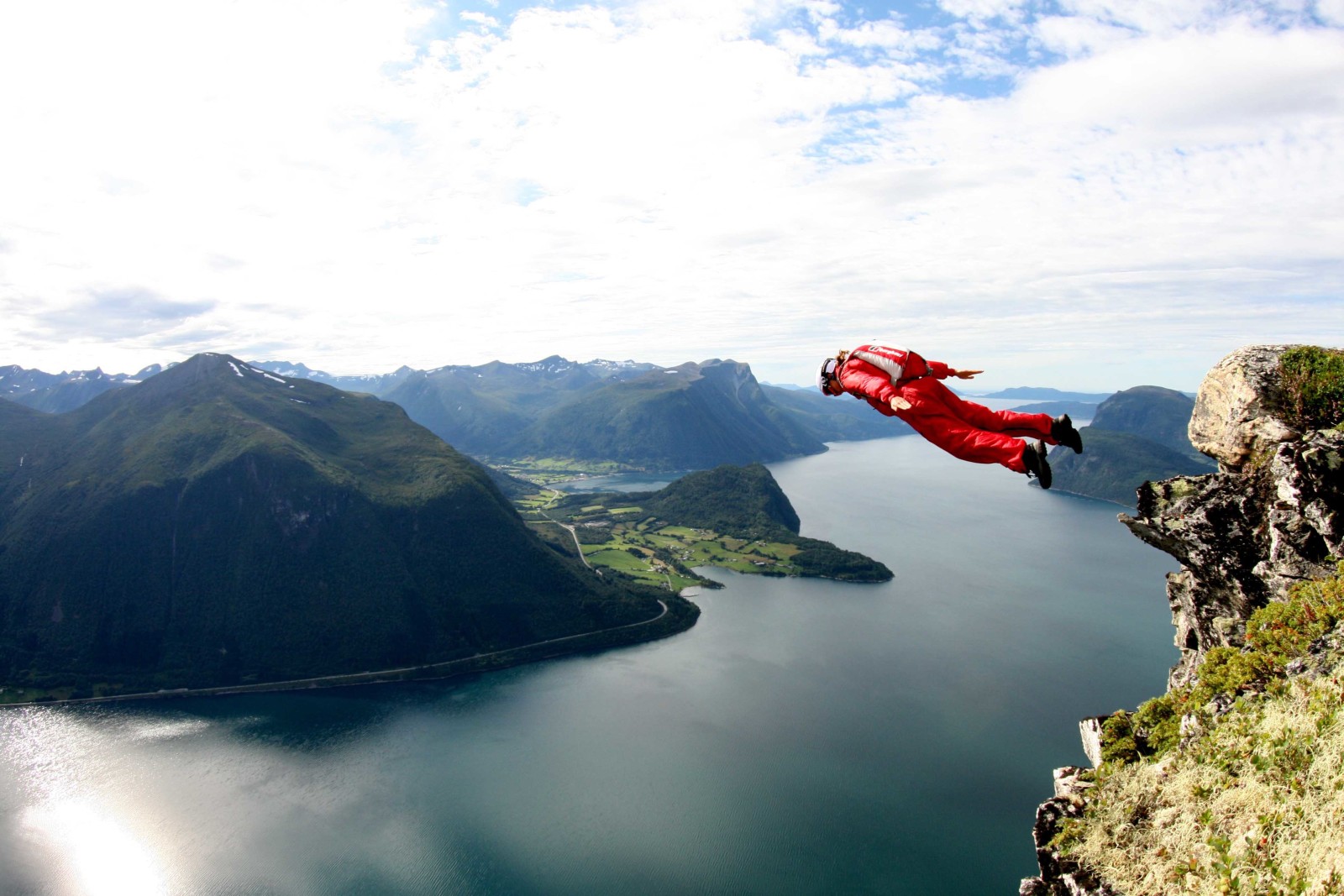 vlucht, springen, rots, de fjord, Parachute, basis springen, beyser, bijhouden