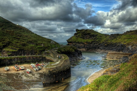 båtar, kust, England, natur, Foto