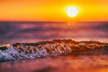 sunset, the sun, wave