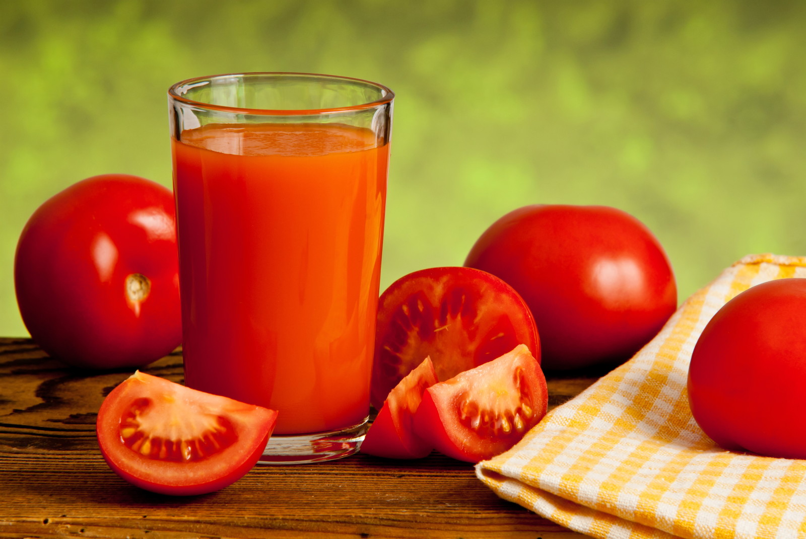 Tomates, rojo, vaso, vegetales, servilleta, jugo de tomate