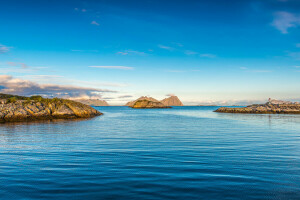 clouds, island, rocks, sea, the sky