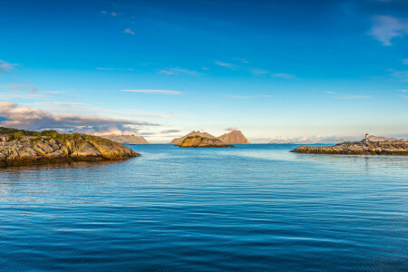 des nuages, île, rochers, mer, Le ciel