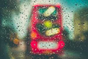 bus, druppels, glas, regen