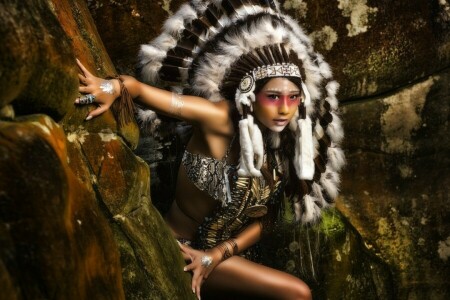 feathers, indian, paint, roach, Squaw